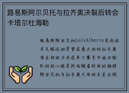 路易斯阿尔贝托与拉齐奥决裂后转会卡塔尔杜海勒
